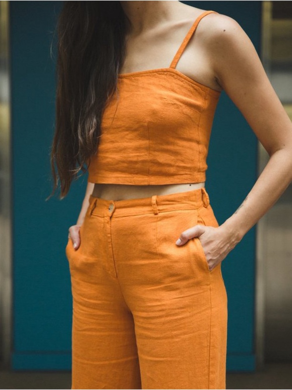 Paloma Wool Riga Strappy Linen Crop Top Tailored Capsule